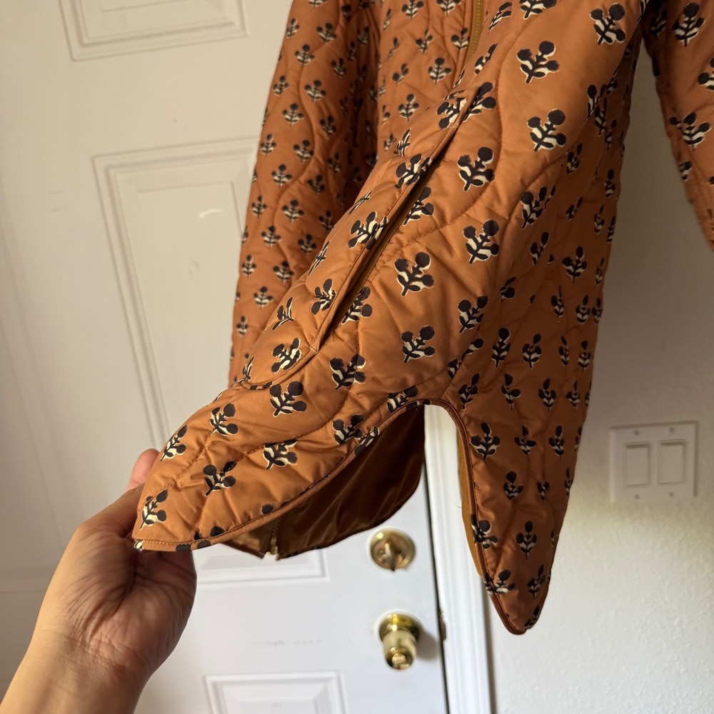 MAREA rust orange floral quilted puffer full zip up hooded lightweight coat - Picture 6 of 8